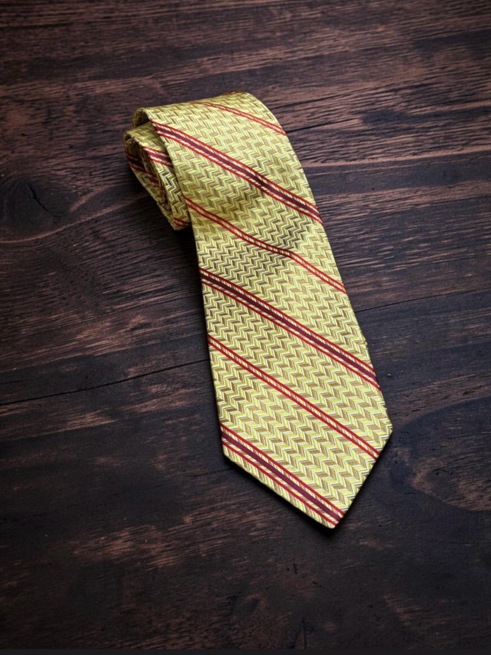 Daniel Cremieux Gold Yellow Red Woven Silk Tie - Made in USA